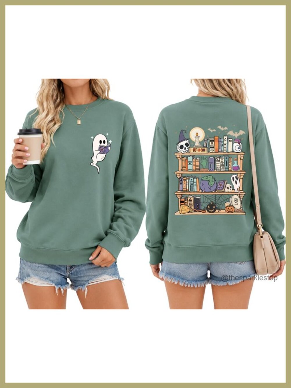 Halloween Teacher Sweatshirt Ghost Reading Book Crewneck Pullover